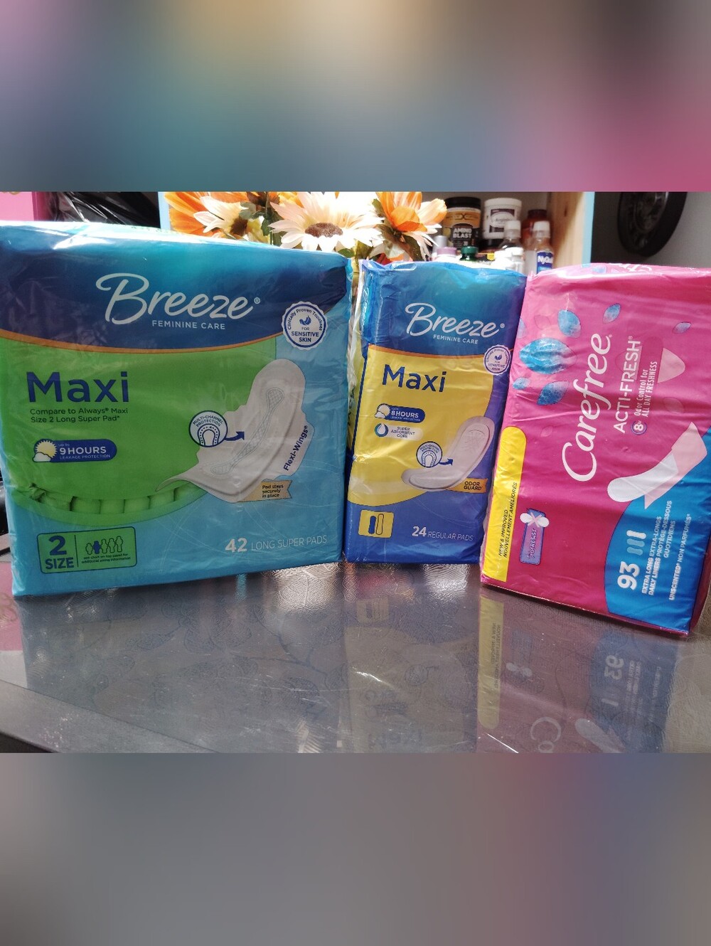 Maxi Feminine Care Pads - Green & Yellow Multi pack 66 Pads +93 Extra Long Liner